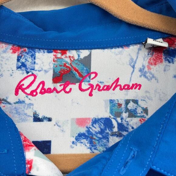 Robert Graham Polo Shirt Mens Size XL Blue Stretch Knit Classic Fit Short Sleeve - Picture 3 of 11